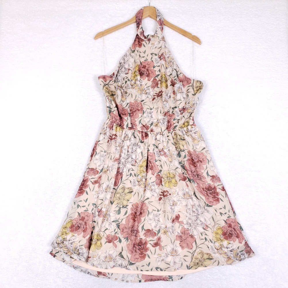 Charlotte Russe Floral Halter Dress 1XL Plus Size Lined A-Line Boho Spring